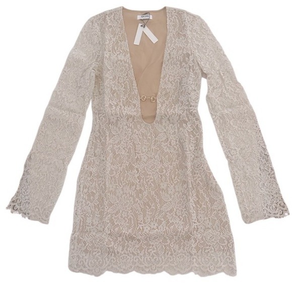 Rumored Fools Rush In Mini Short Lace Dress, Cream,‎ Size S, NWT - Picture 7 of 14